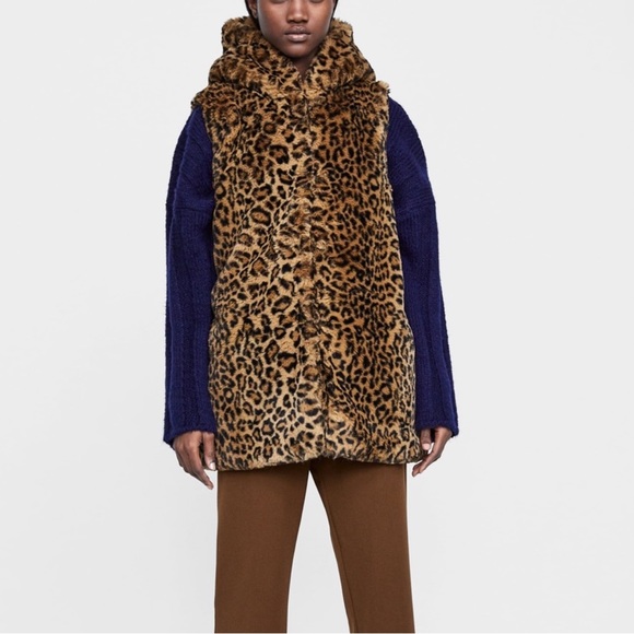 Zara Hooded Leopard Print Faux Fur Vest - Picture 8 of 13